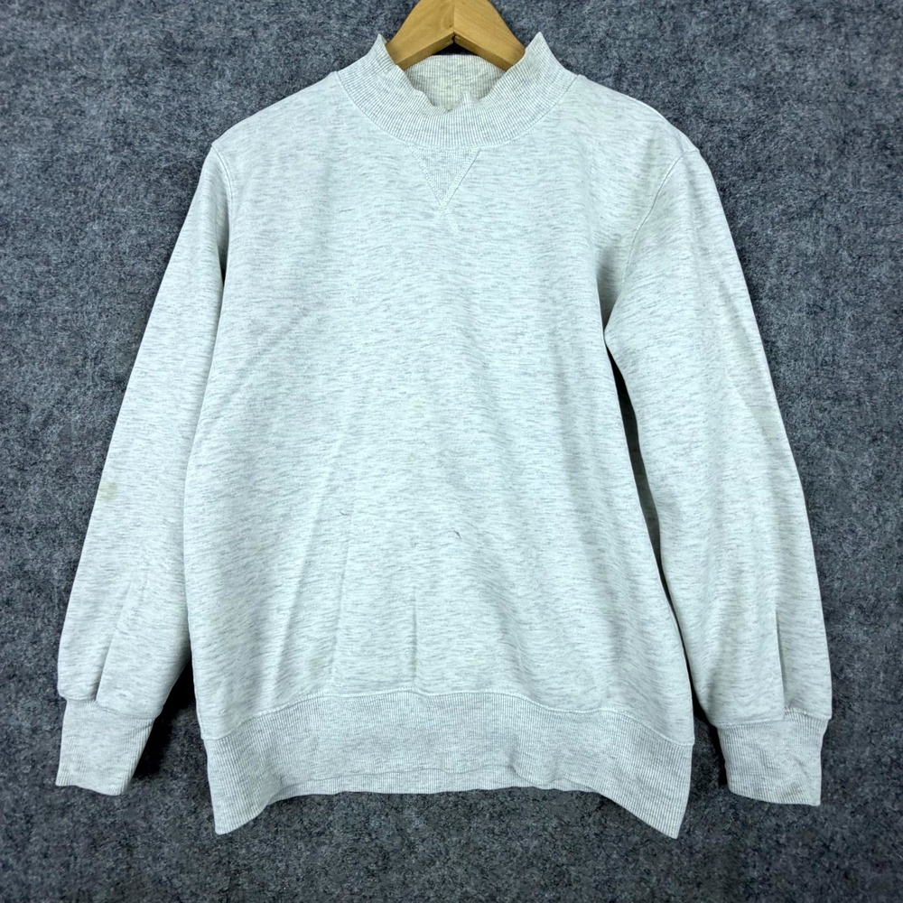 GU Uniqlo Sweatshirt Mens Medium Heather Gray Cotton Blank Long Sleeve Mock Neck